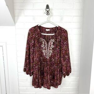 Mason & Belle Boho Floral Embroidered Tassel Blouse Top Size 1X